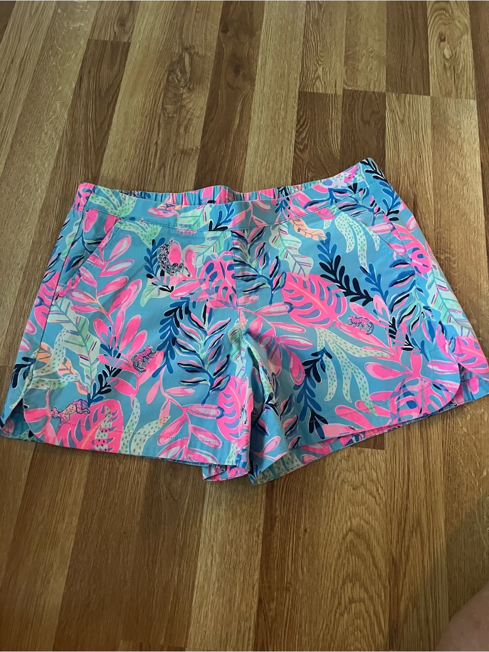Lilly Pulitzer Blue Shorts with Pink Tropical Print